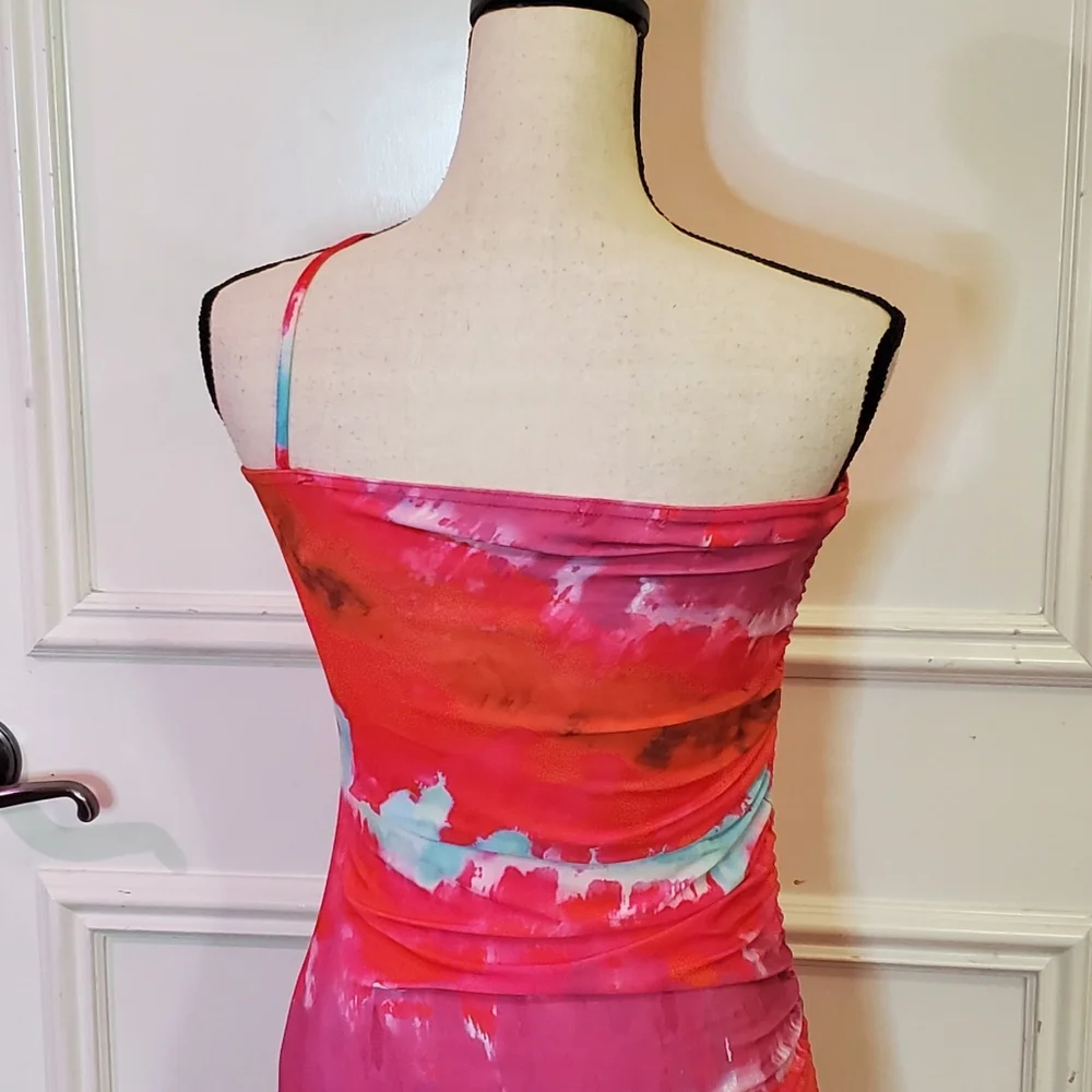 Pretty Little Thing Pink Multi Asymmetric Strap Ruched Bodycon Dress, Size 6 - Picture 12 of 16